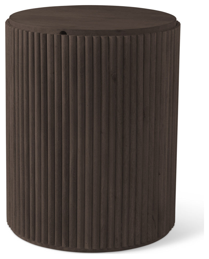 Terra Dark Brown Solid Wood Fluted Round Side Table