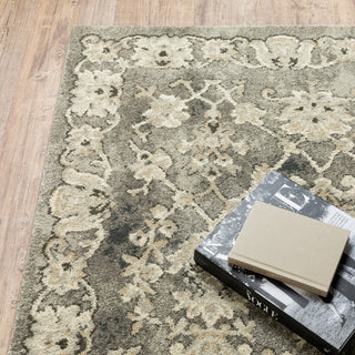 Fleming Distressed Floral Panel Grey and Beige Area Rug, 5'3"x7'6"