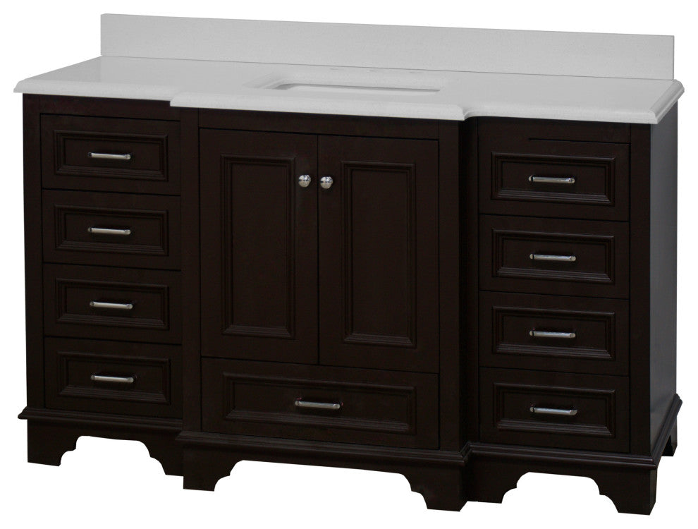 Nantucket 60" Bath Vanity, Chocolate, Quartz, Single Vanity