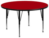 48'' Round Red Thermal Laminate Activity Table - Height Adjustable Short Legs