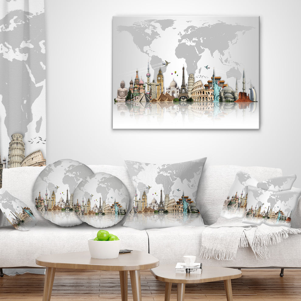 Famous Monuments Across World Throw Pillow, 16"x16"