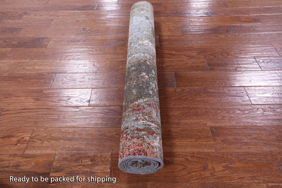 4' 0" X 6' 1" Modern Bridge Design Handmade Wool and Silk Rug Q8896