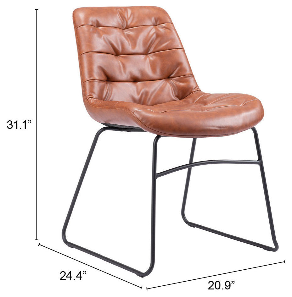 Dining Chair, Set of 2, Faux Vinyl Leather, Steel, Vintage Brown, Black, Cafe