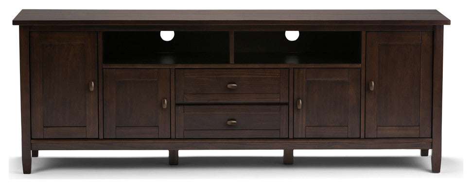 Warm Shaker SOLID WOOD 72" TV Media Stand For TVs up to 80", Dark Tobacco Brown
