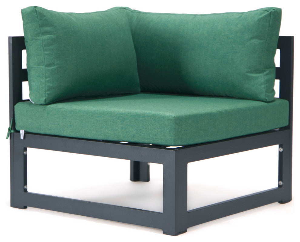 LeisureMod Chelsea 9-Piece Patio Sectional With Fire Pit Table, Green