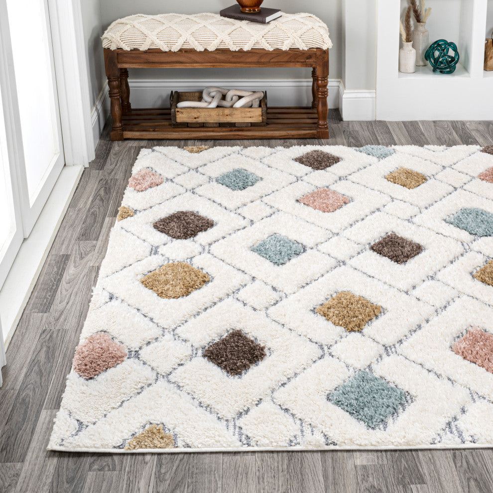 Astrid Retro Trellis High-Low Multi/Cream 4'x6' Area Rug