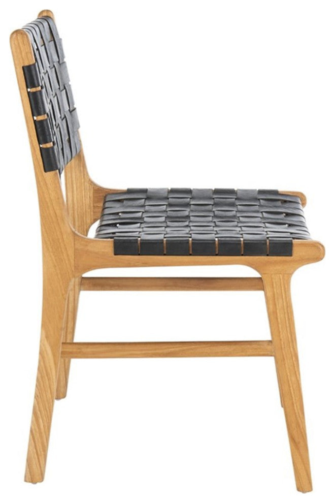 Safavieh Taika Leather Dining Side Chair in Black (Set of 2)