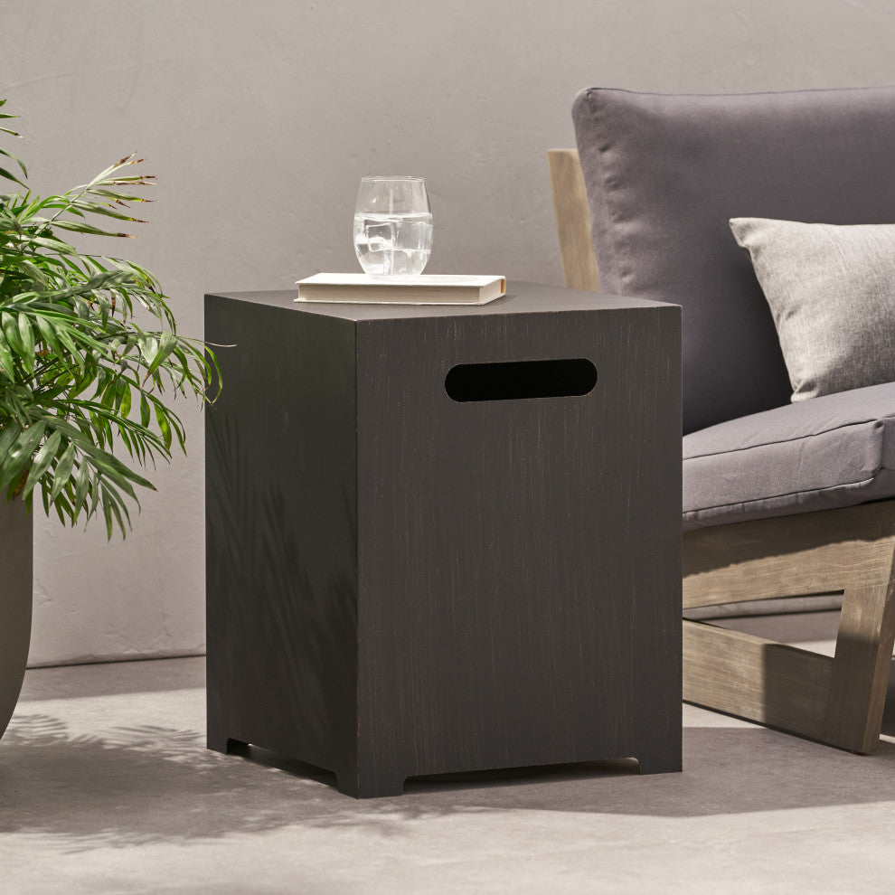 Jasmine Outdoor Metal Tank Holder Side Table, Brushed Brown