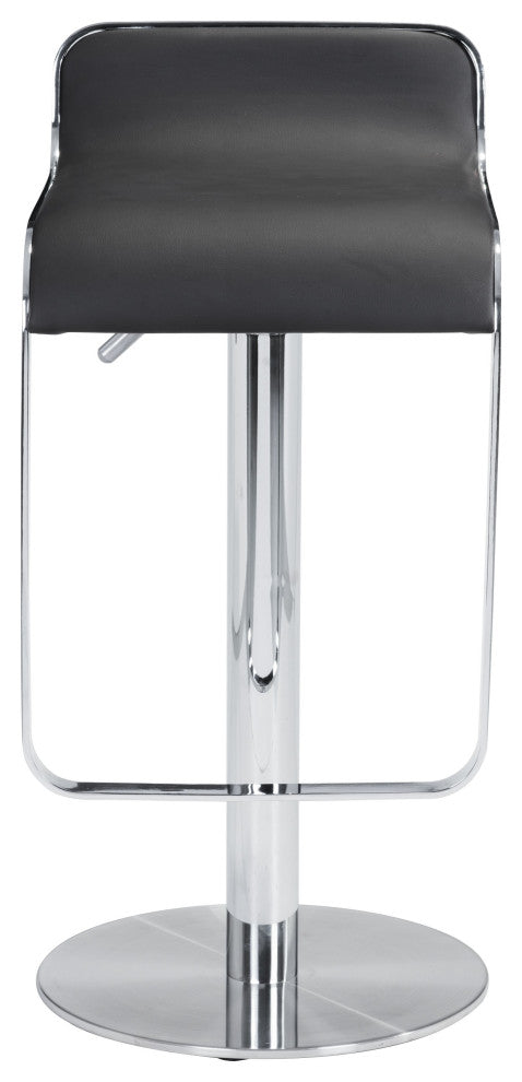 Modern Black Faux Leather and Chrome Adjustable Pedestal Barstool