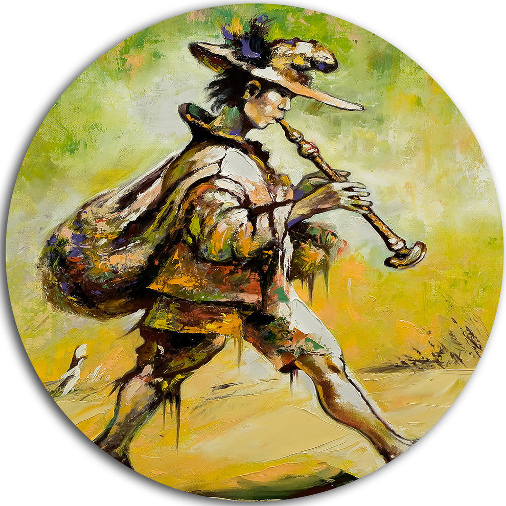 Wandering Troubadour With Pipe, Music Round Wall Art, 36"