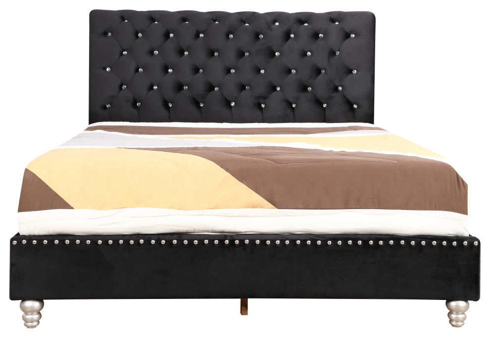 Princeton Tufted Upholstered Suede Bed, Black, King