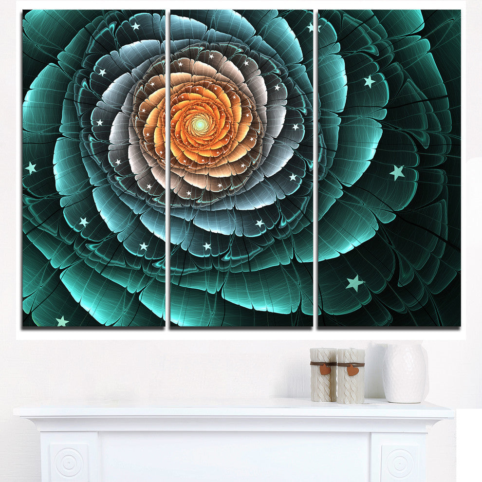 "Fractal Flower Turquoise Digital Art" Metal Wall Art, 3 Panels, 36"x28"