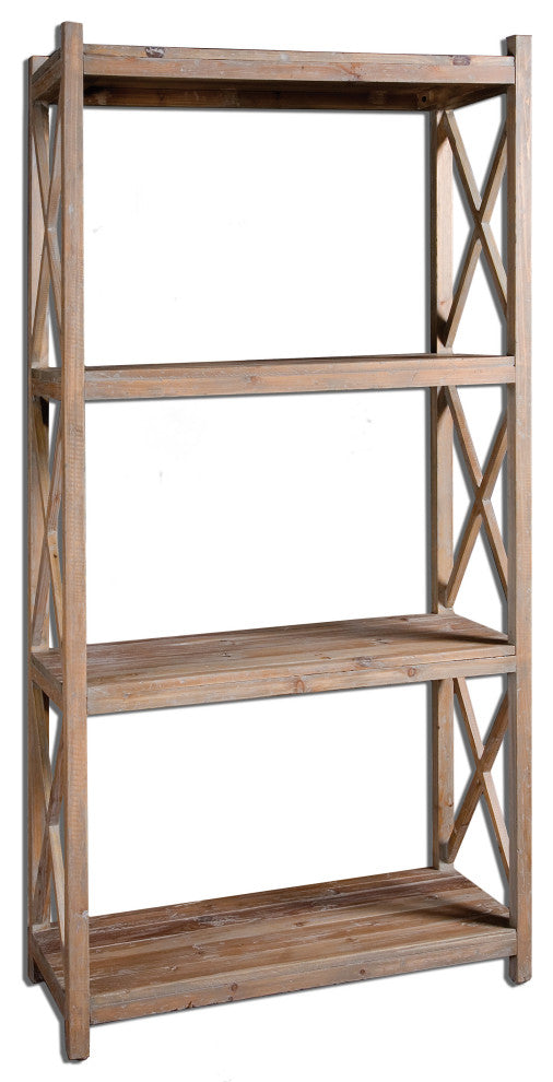 Uttermost Stratford Reclaimed Fir Wood Etagere in Light Gray Glaze