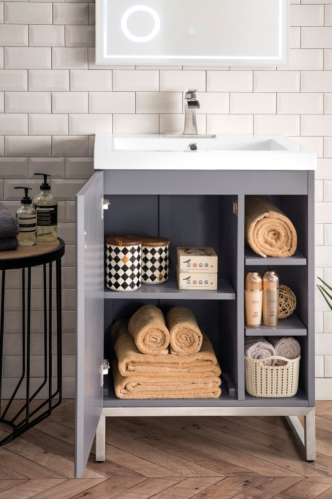 Alicante 24" Grey Smoke Vanity, Nickel