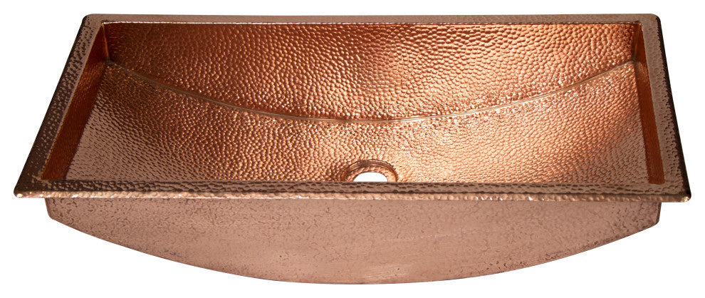 26" Rectangular Curved Bottom Hammered Copper Bathroom Sink, 17 Gauge