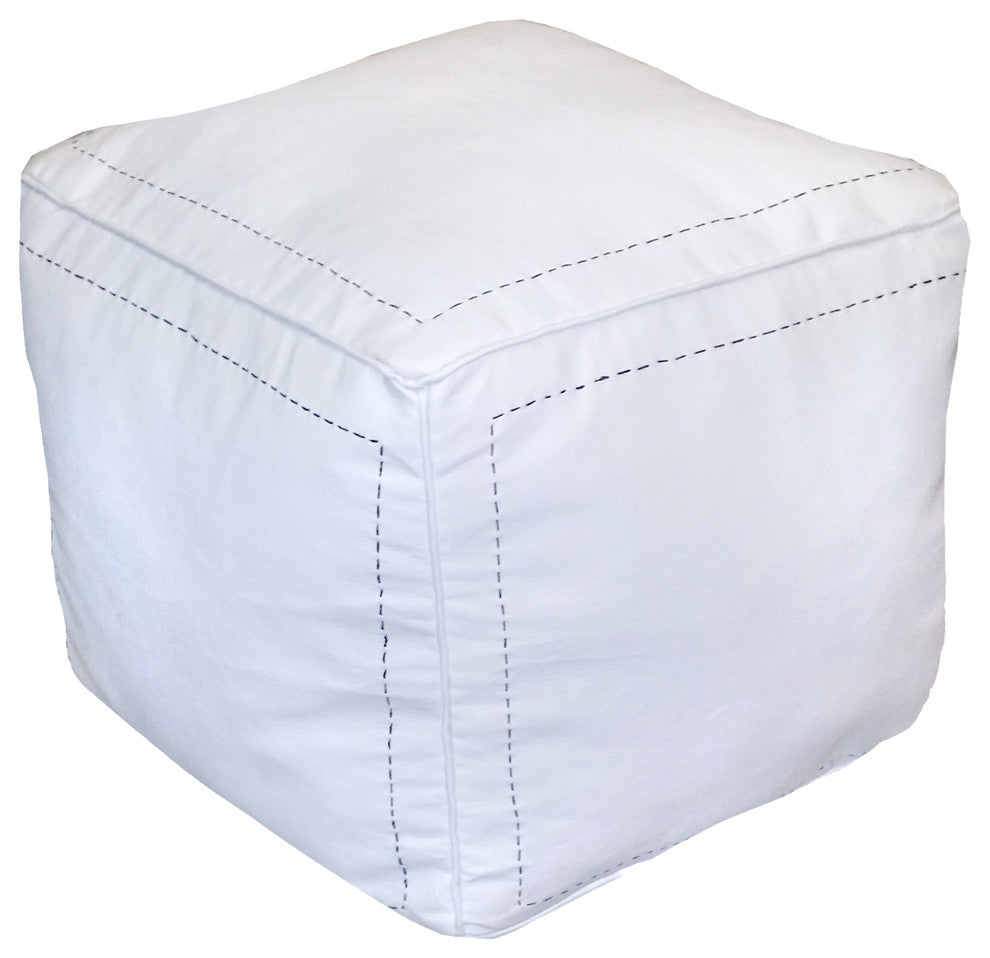 Square Moroccan Stuffed Pouf, White
