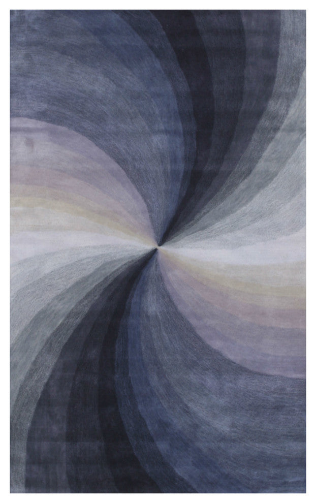 EORC Hand-tufted Wool Blue Contemporary Abstract Swirl Rug, Rectangular 4'x6'