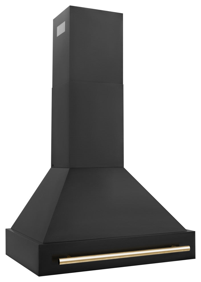 ZLINE 30" Black Stainless Range Hood with Polished Polished Gold (BS655-30-G)