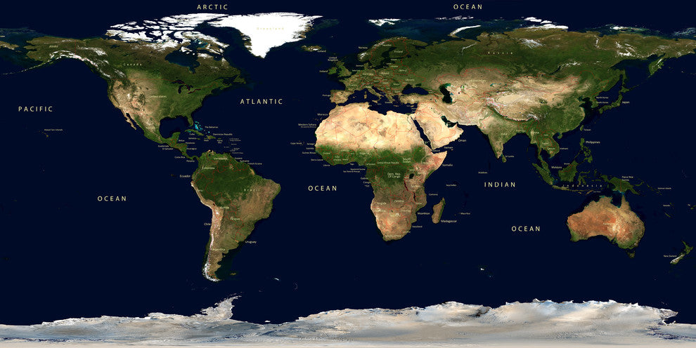 Physical Earth Satellite Map, Wall Mural, Peel and Stick, 3-Panel, 107"x53"