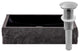 Natural Black Granite Square Vessel Sink with Chiseled Exterior and Drain, Brushed Nickel