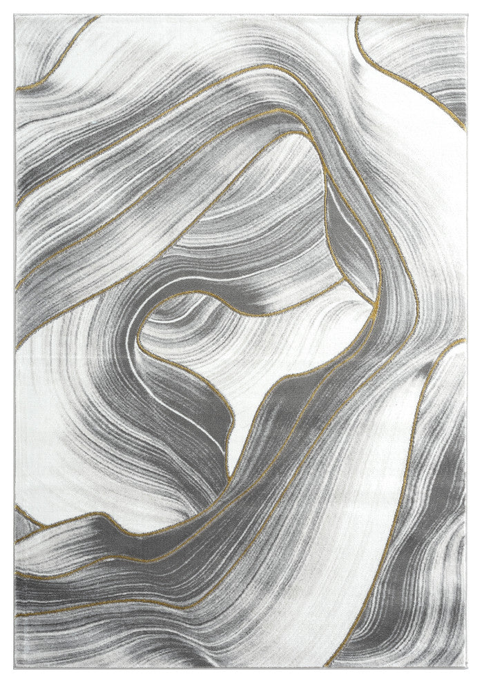 Abani Luna LUN230A Contemporary Ribbon Grey Gold Metallic Area Rug