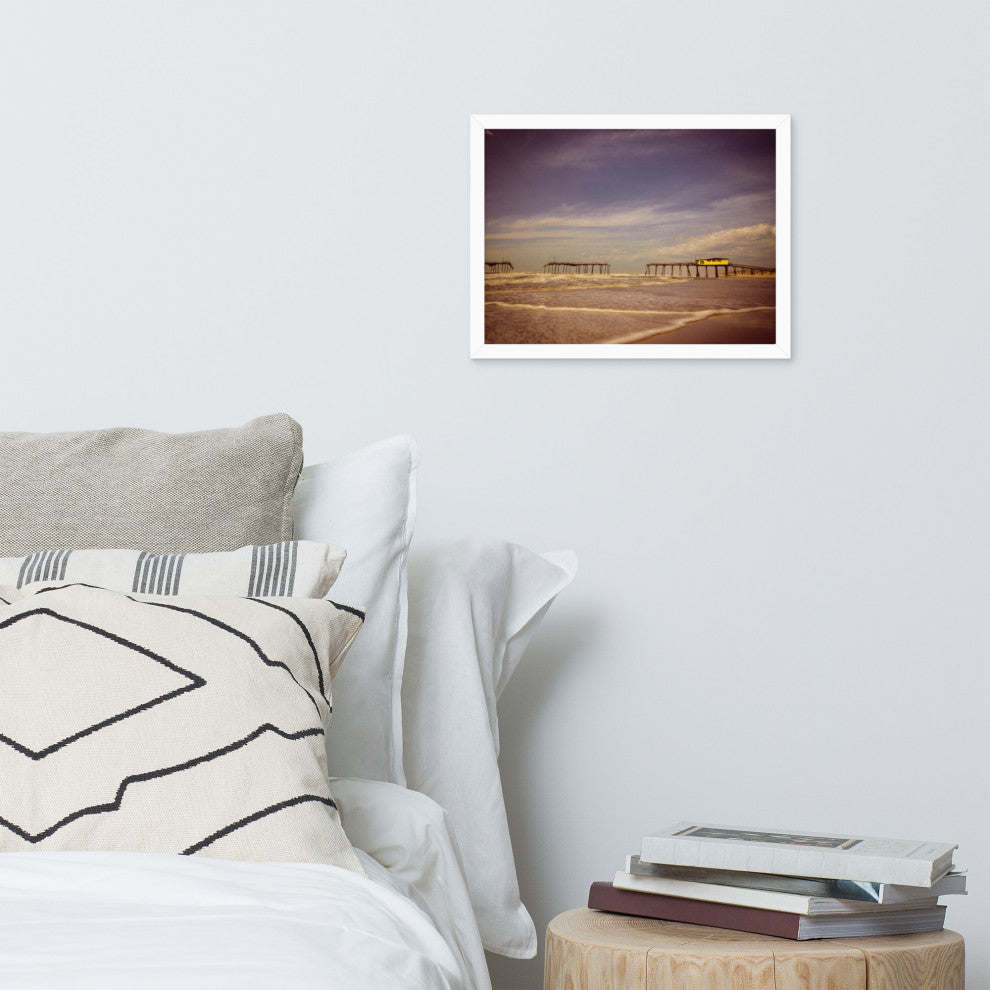 Aged View of Frisco Pier Coastal Framed Photo Paper Print, White, 12" X 16"