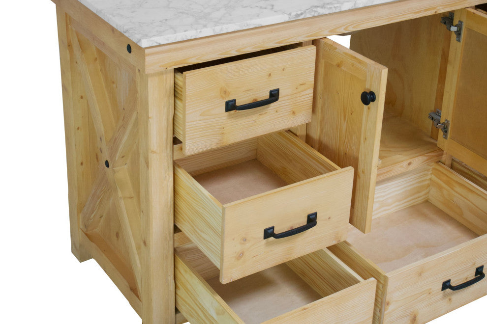 Tuscany 60" Bathroom Vanity, Drift Wood, Carrara Marble, Single