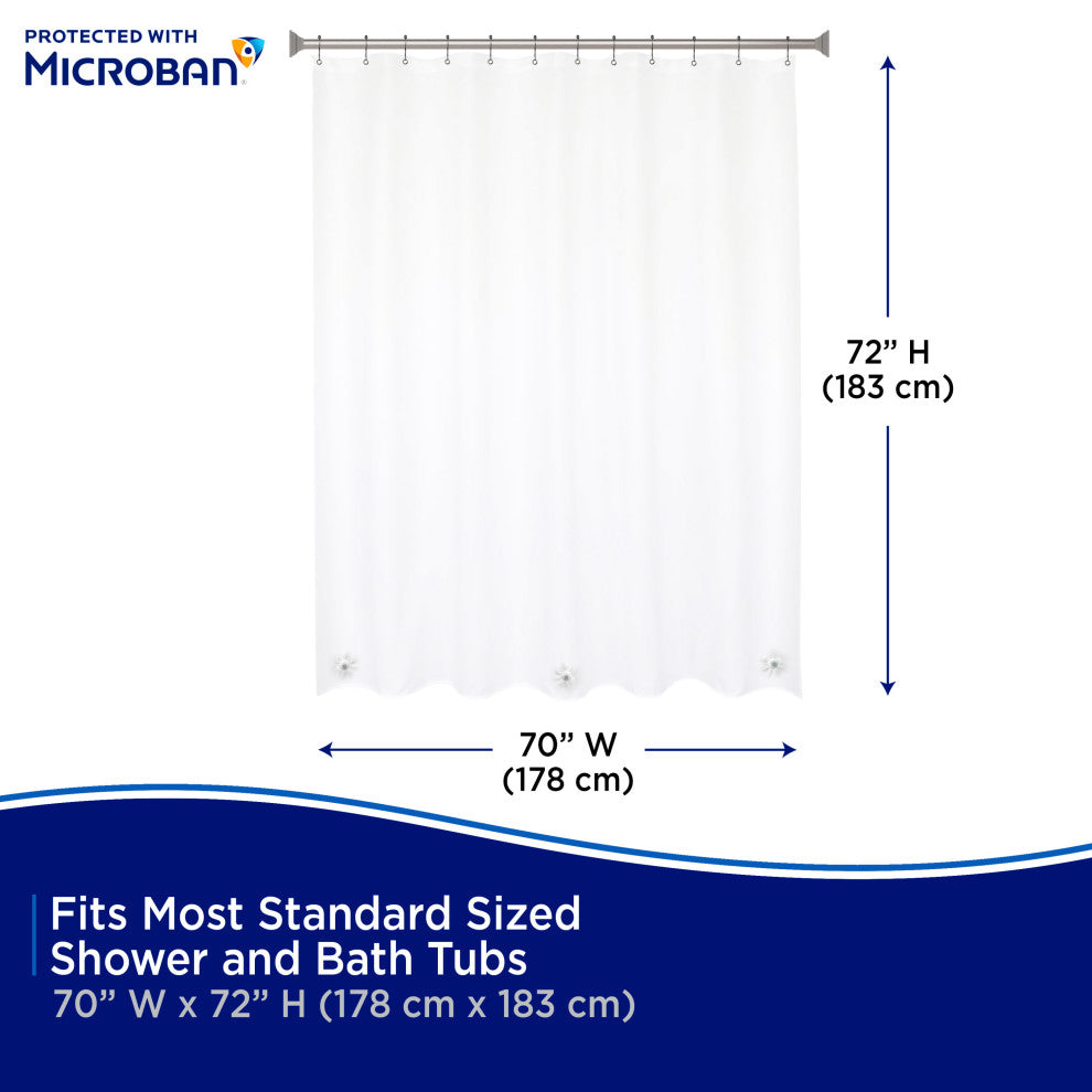 Microban Protected Heavyweight PEVA Shower Liner, 70" W x 72" H, Clear