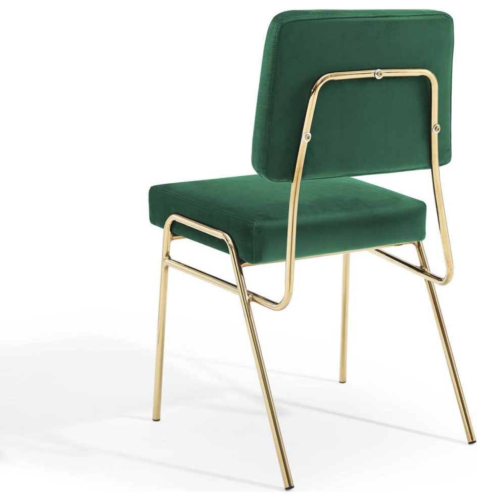 Side Dining Chair, Velvet, Metal, Gold Green, Modern, Cafe Bistro Restaurant