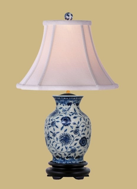 Garden Vines Porcelain Table Lamp, Blue and White