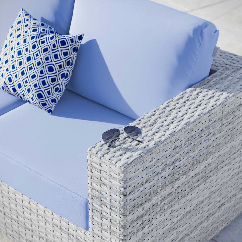 Lounge Loveseat Sofa, Rattan, Wicker, Gray Blue, Modern, Outdoor Patio Cafe
