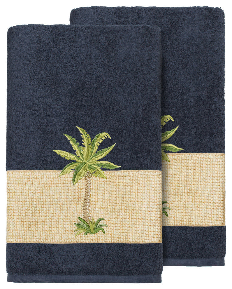 Colton 2-Piece Embellished Bath Towel Set, Midnight Blue