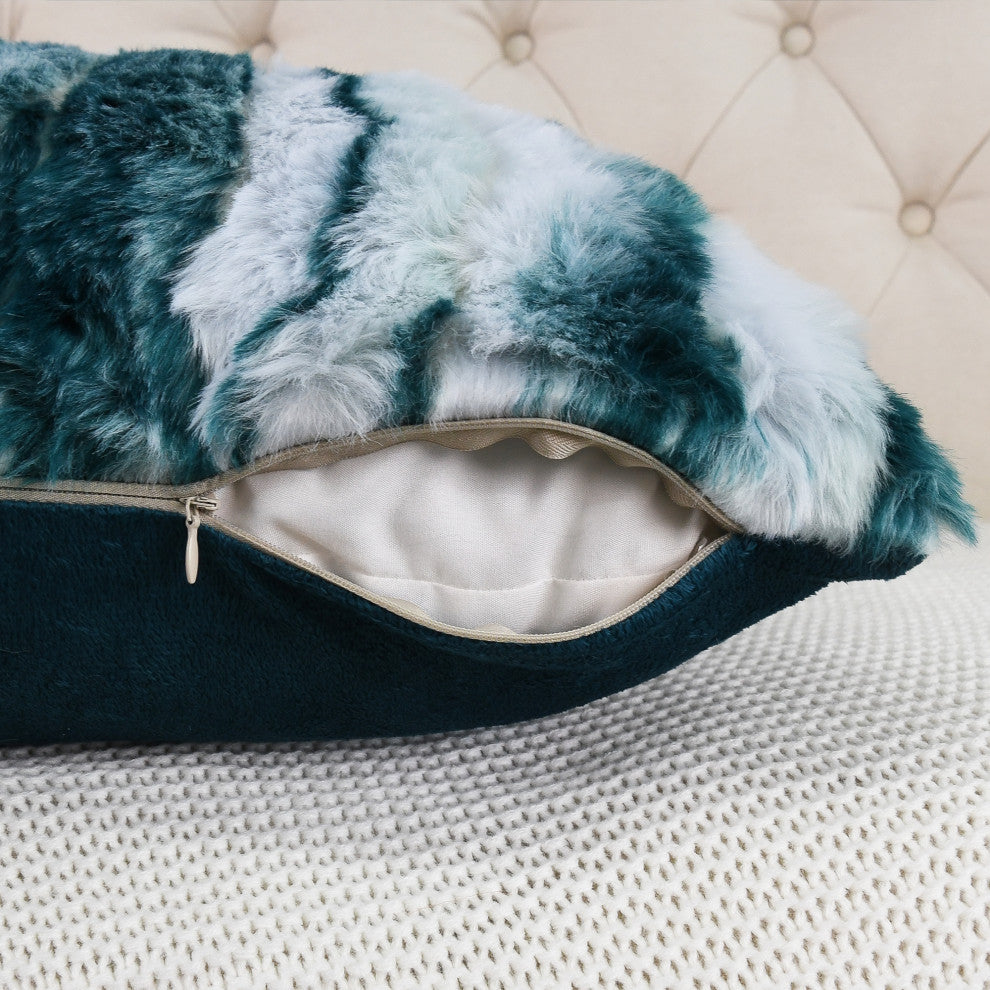 Jacquard Faux Fur Pillow Covers Set of 2, Deep Teal, 26'' x 26''