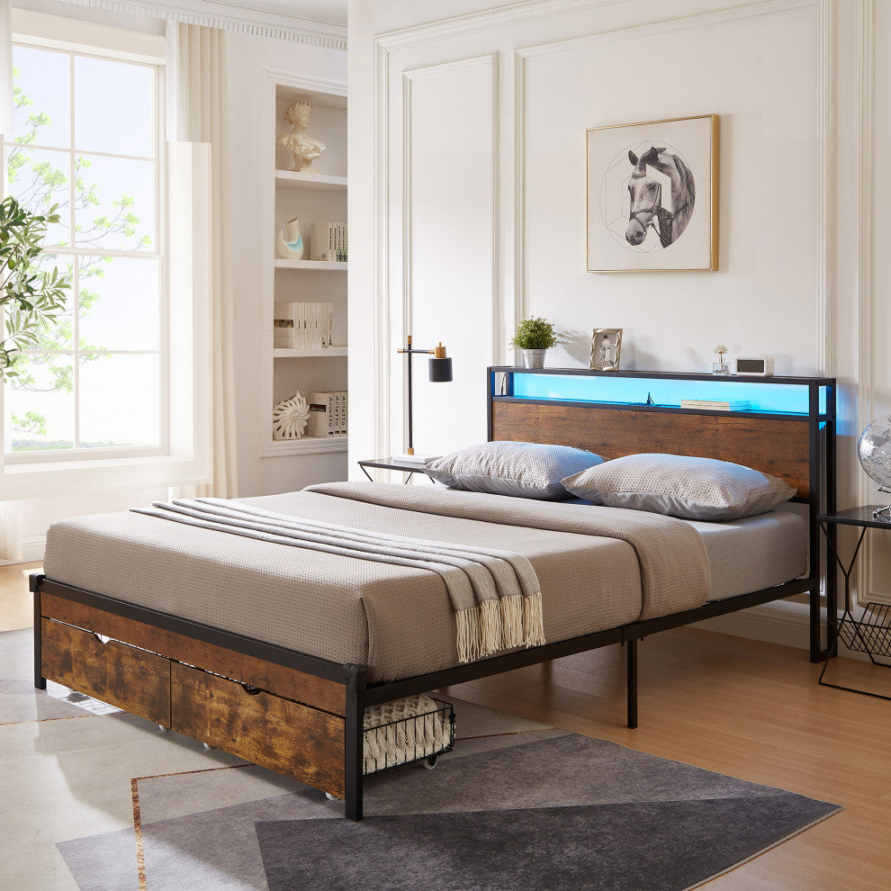 Gewnee Queen Size Metal Platform Bed Frame