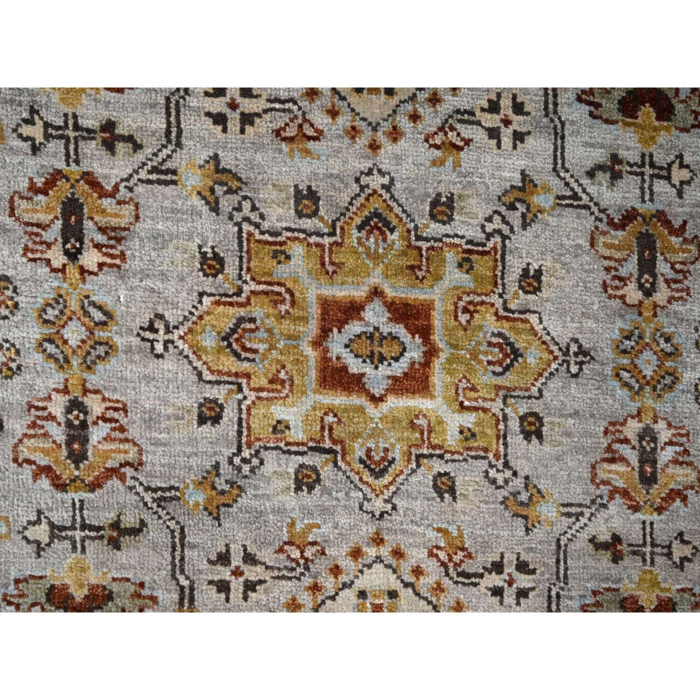 Goose Gray Karajeh Design Pure Wool Hand Knotted Wide Runner Rug 4'2"x9'10"