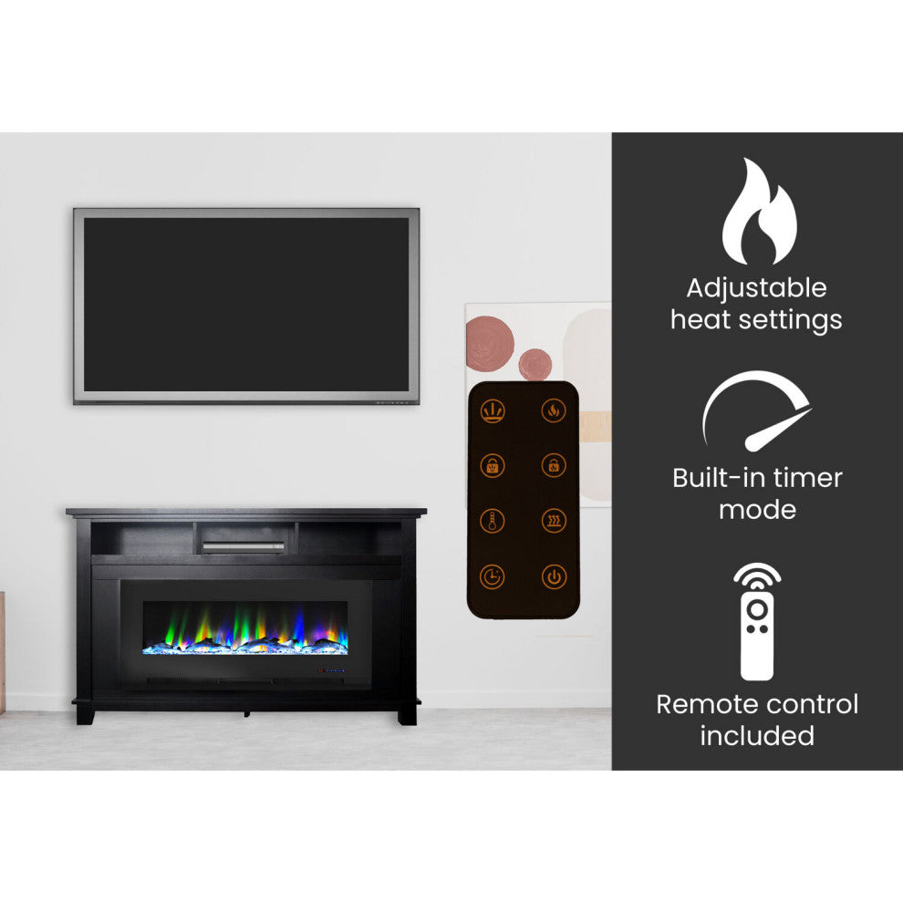 Electric Fireplace TV Stand, 50" Color-Changing LED Heater Insert, Dark Coffee
