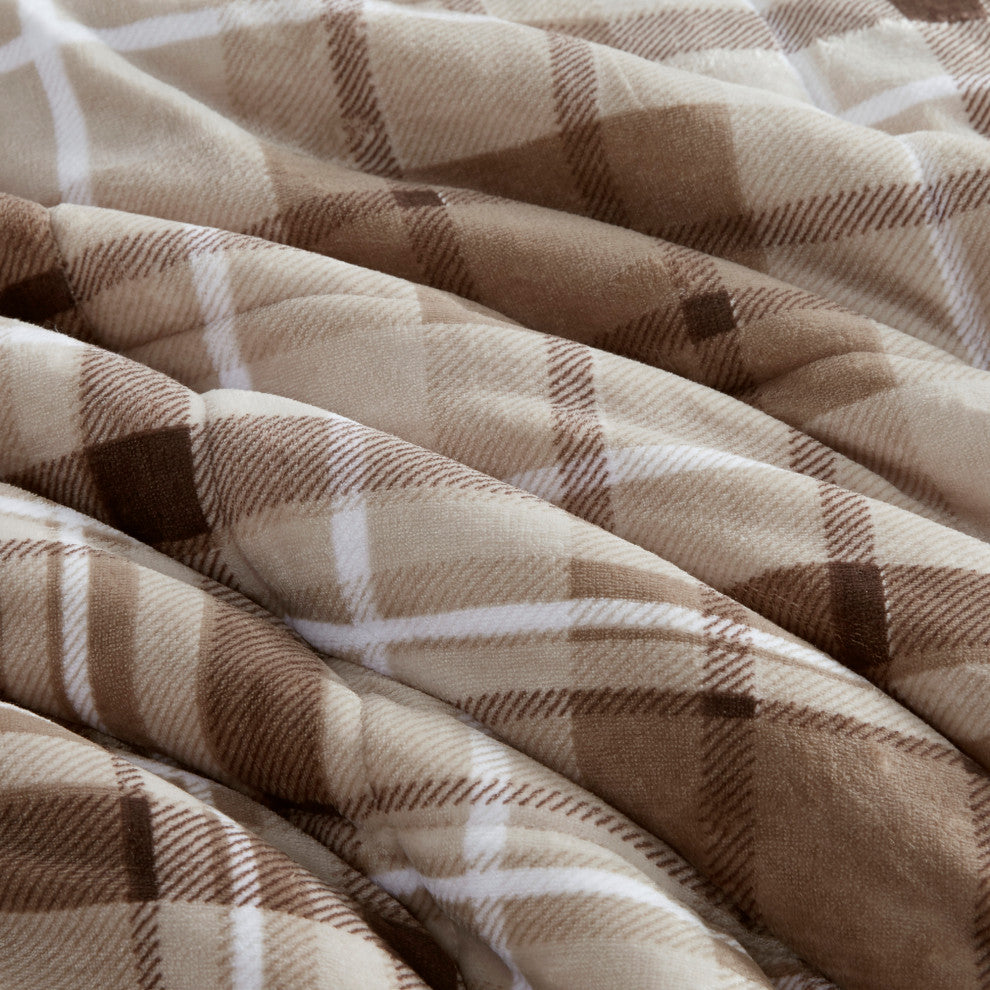 Woolrich Alton Plush to Sherpa Winter Comforter Set, Plaid Taupe, King