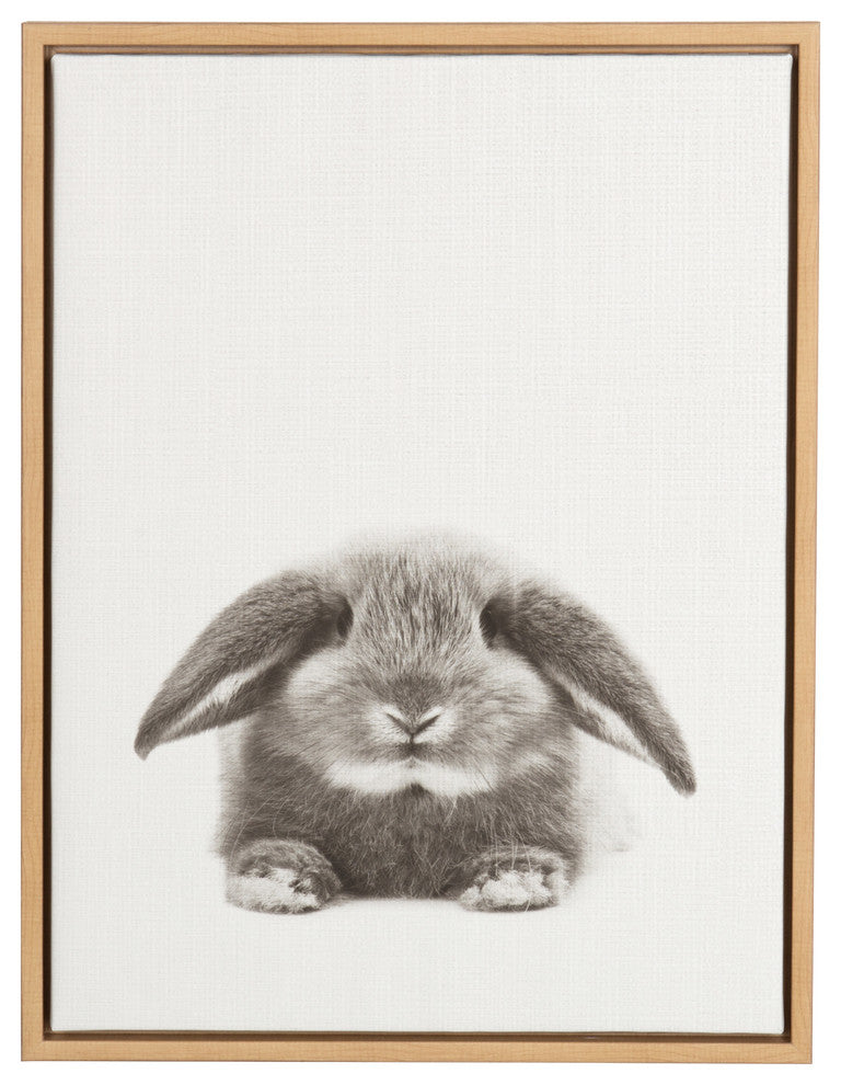 DesignOvation Rabbit Black and White Portrait Natural Framed Canvas Wall Art