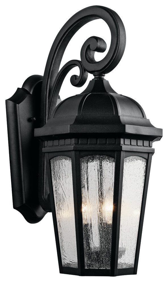 Outdoor Wall 3-Light, Textured Black/Etched Seedy Glass