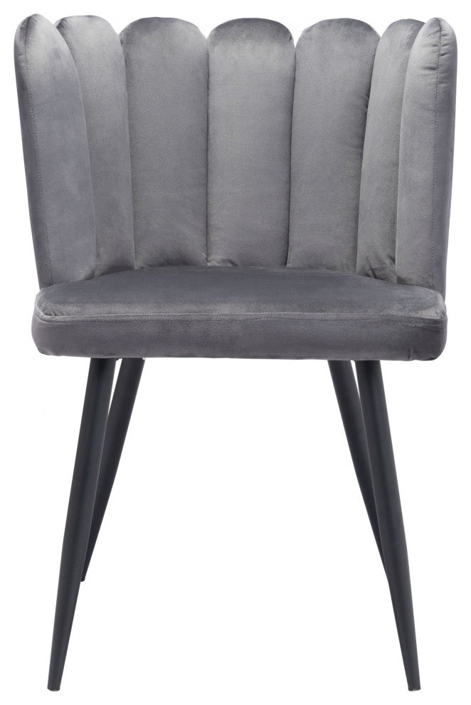 Set of Two Gray Velvet Glam Clam Dining Chairs