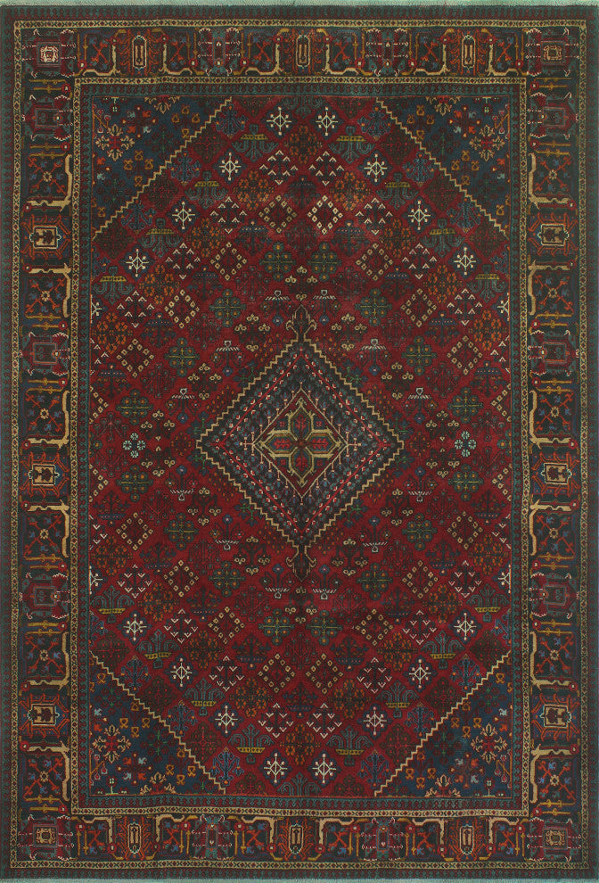 Fine Vintage Distressed Patra Red/Navy Rug, 6'10x10'3