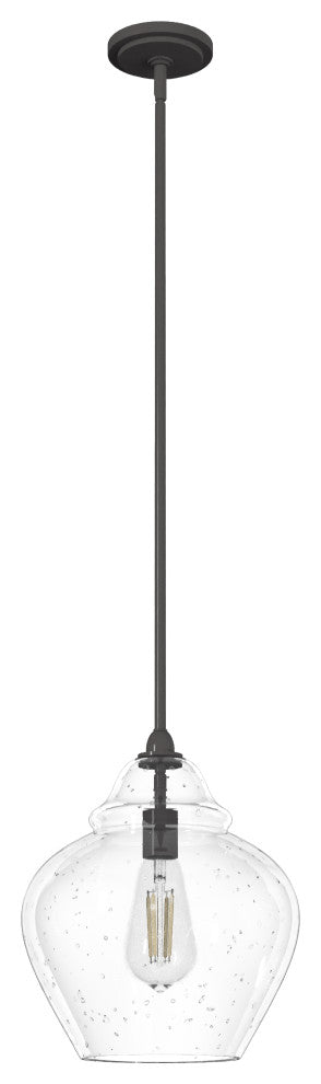 Hunter 12" Dunshire Noble Bronze, Seeded Glass 1 Light Pendant Ceiling
