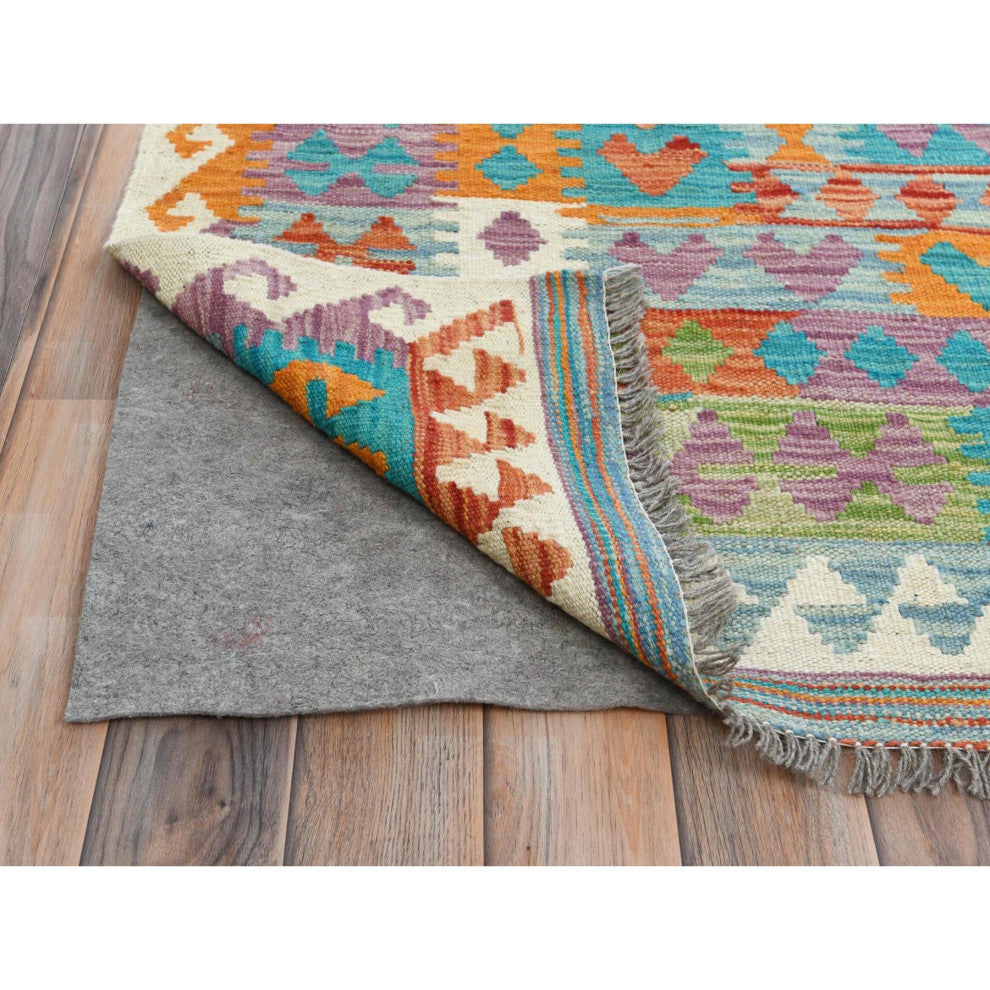 Colorful, Veggie Dyes Organic Wool Hand Woven, Afghan Kilim Rug, 9'9"x13'0"