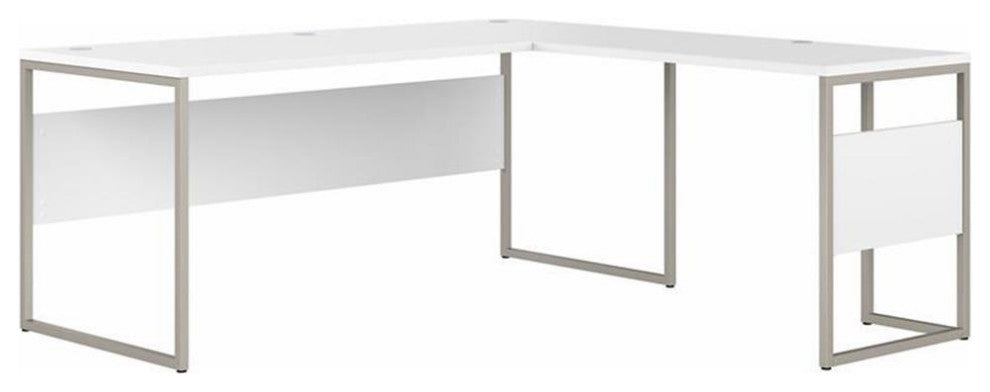Hybrid 72W x 30D L Shaped Table Desk in White - Engineered Wood