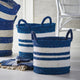 Set 2 Large Coastal Casual Blue White Stripe Tall Hamper Tote Baskets Handles