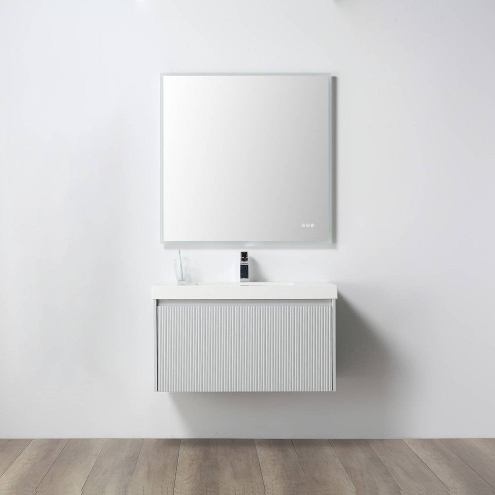 Floating Bathroom Vanity with Sink, Wall Mounted Vanity, Grey, 36" W/ Sink