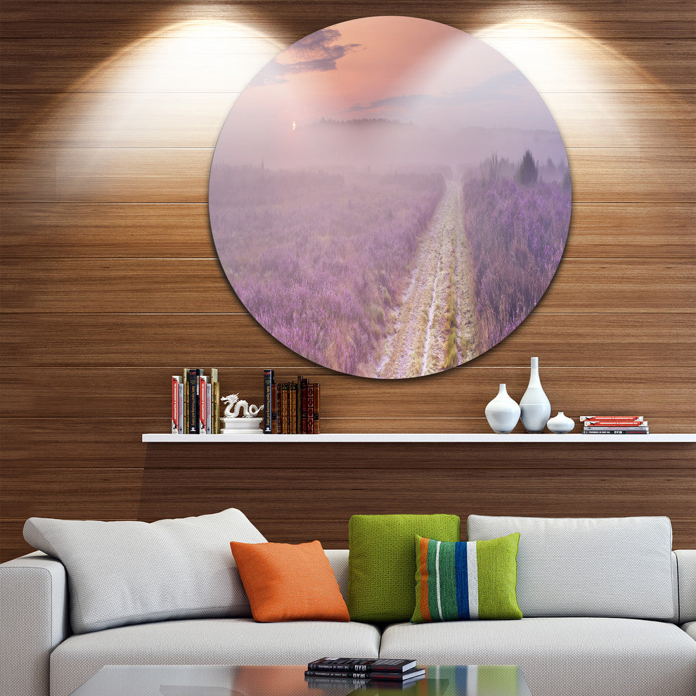 Path Through Blooming Heather, Landscape Round Wall Art, 36"