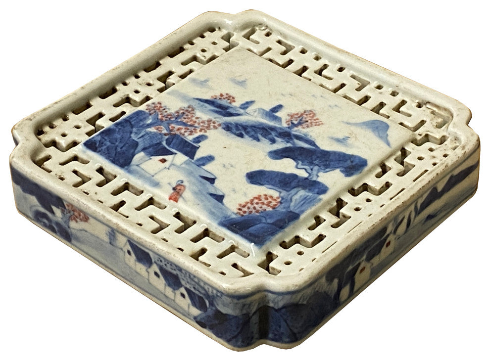 Chinese Blue White Scenery Porcelain Coaster Stand Soap Holder Hws2285