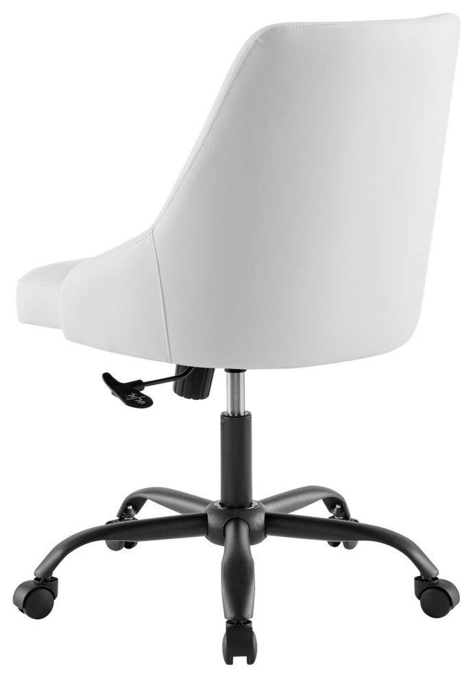 Computer Work Desk Swivel Chair, Faux Vegan Leather, Black White, Home Office