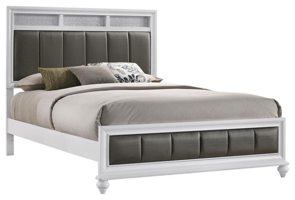 Coaster Barzini Wood California King Upholstered Panel Bed in White and Gray